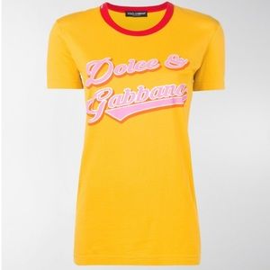 NEW Dolce & Gabbana Contrast Crew Neck Logo Print Cotton T-Shirt SIZE 4 US/40 IT
